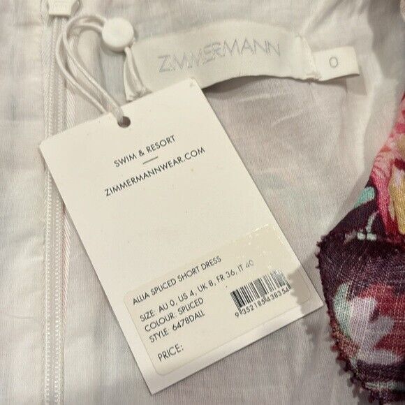 NWT. ZIMMERMANN Allia Ruffled Floral-print Linen Mini Dress AU0 / US4 green - Picture 15 of 16